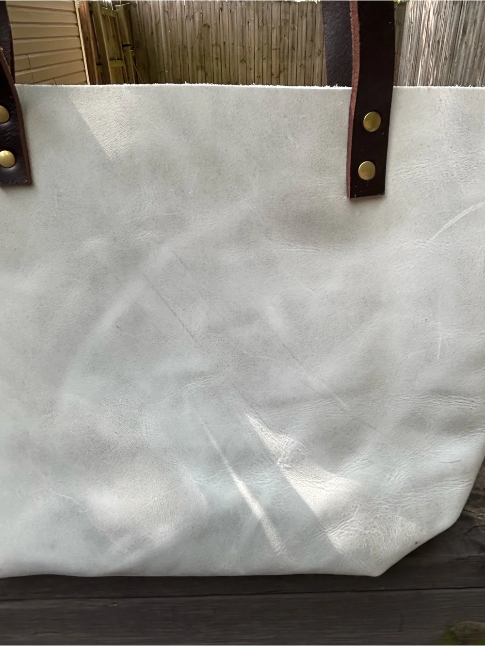 Portland Leather Medium Beluga Tote Bag with Brown Leather Straps - White